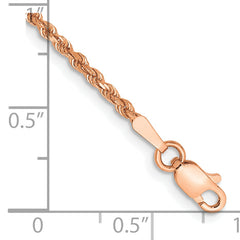 14K Rose Gold 8 inch 1.75mm Diamond-cut Rope with Lobster Clasp Chain
