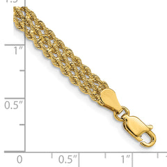 14k 5.5mm Wide Triple Strand Rope 8 inch Bracelet