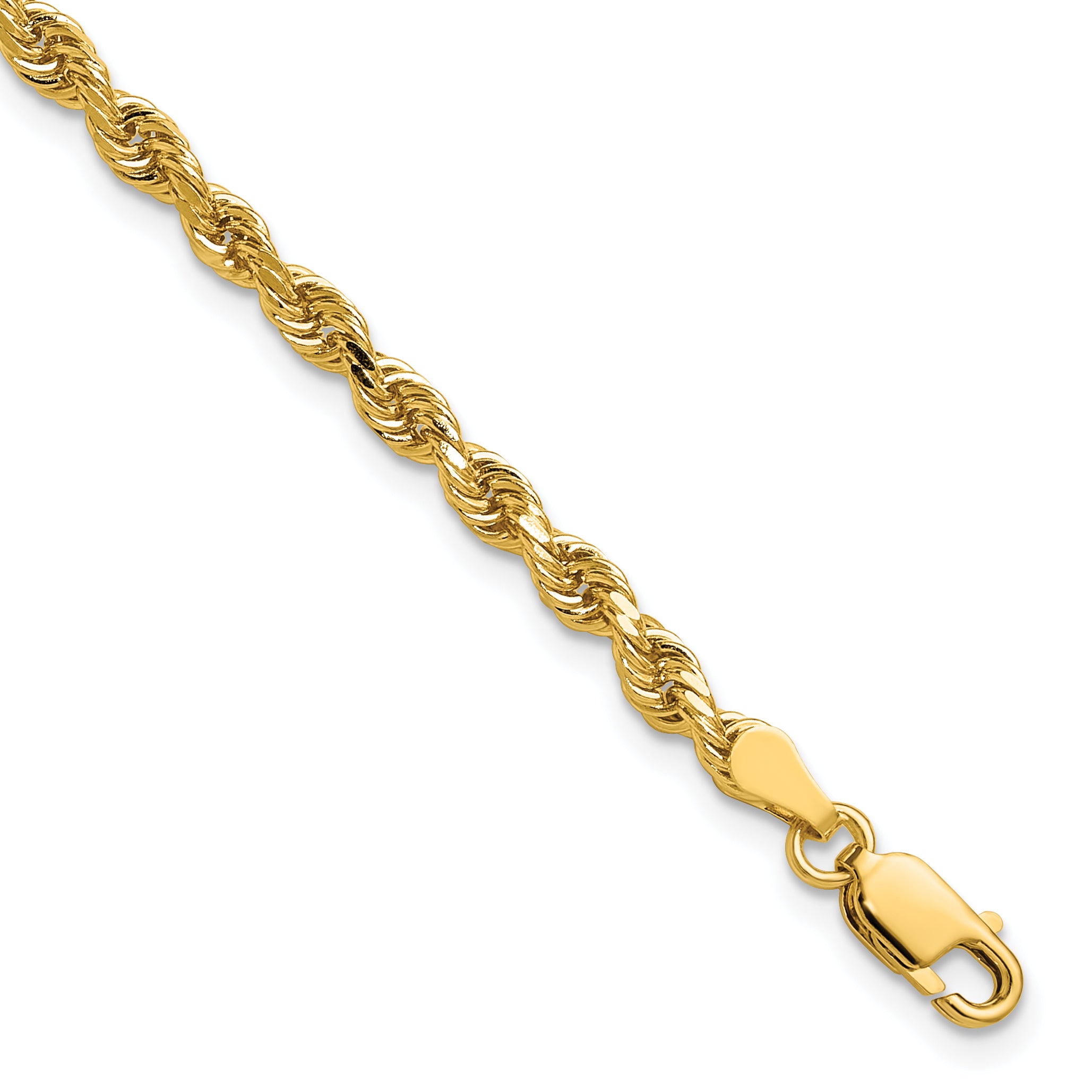 14K 9 inch 3.25mm Diamond-cut Rope with Lobster Clasp Chain