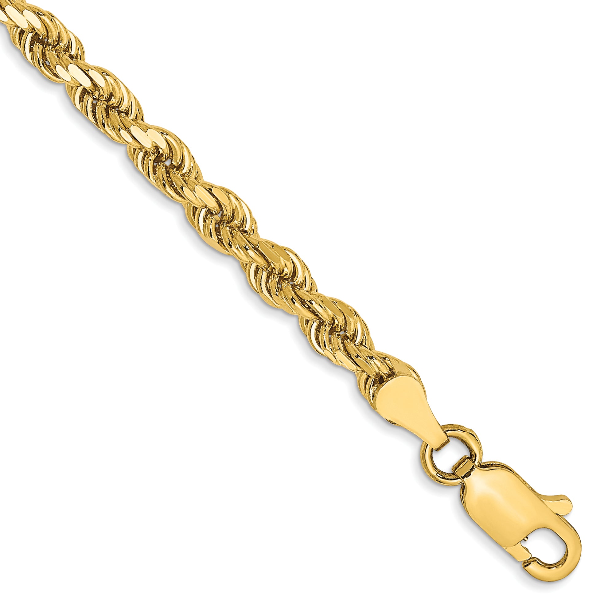 14K 8 inch 3.5mm Diamond-cut Rope with Lobster Clasp Chain