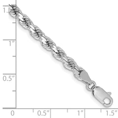14K White Gold 8 inch 4.25mm Diamond-cut Rope with Lobster Clasp Chain