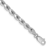 14K White Gold 8 inch 4.25mm Diamond-cut Rope with Lobster Clasp Chain