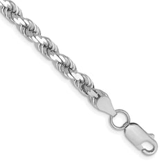 14K White Gold 8 inch 4.5mm Diamond-cut Rope with Lobster Clasp Chain