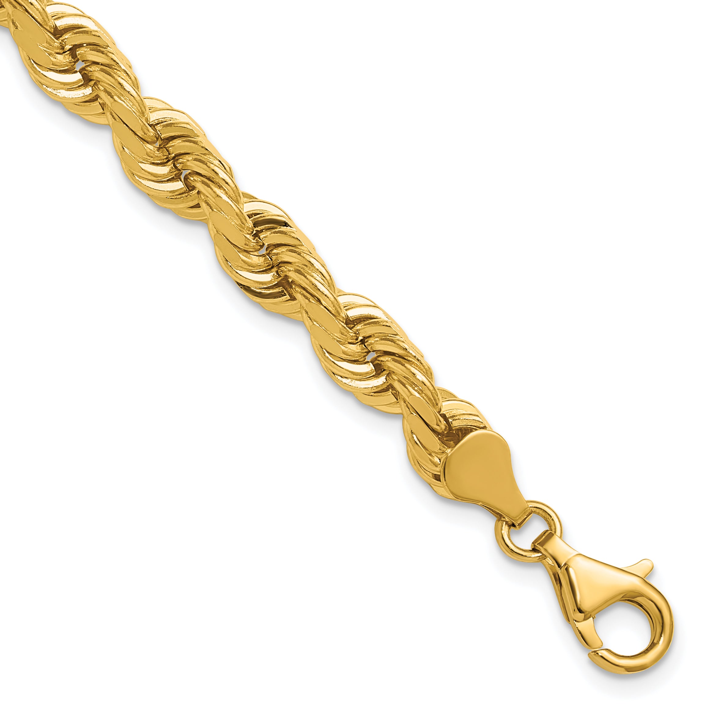 14K 9 inch 6.5mm Diamond-cut Rope with Fancy Lobster Clasp Chain