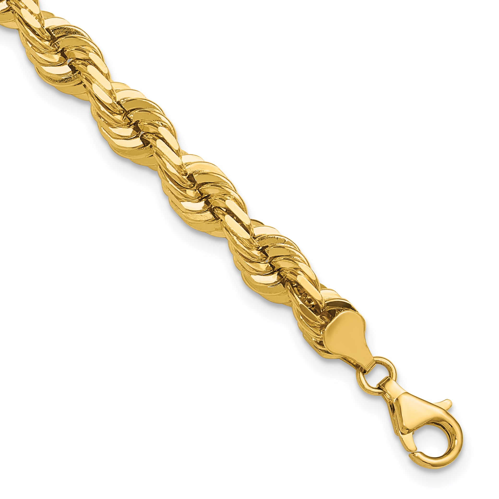 14K 9 inch 7mm Diamond-cut Rope with Fancy Lobster Clasp Chain