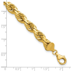 14K 9 inch 8mm Diamond-cut Rope with Fancy Lobster Clasp Chain