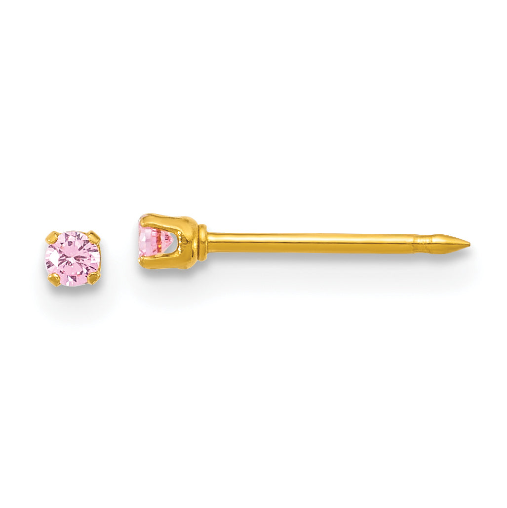Inverness Stainless Steel 24k Gold-plated 2mm Pink CZ Stud Post Piercing Earrings