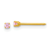 Inverness Stainless Steel 24k Gold-plated 2mm Pink CZ Stud Post Piercing Earrings