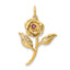Rose Charm in 10K Yellow Gold with Red Cubic Zirconia, 26mm - Sophia Jewelers