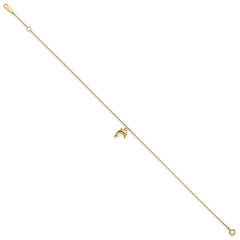 10k Polished Dolphin Charm 9 inch Plus 1 inch Extender - Total 10 inch Anklet