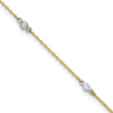 10k Two-tone Bezel-set 3.6mm CZ 6-Station 9 inch Plus 1 inch Extender - Total 10 inch Anklet