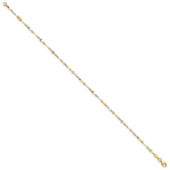 10k Two-Tone Polished Fancy Link 9 inch Plus 1 inch Extender - Total 10 inch Anklet