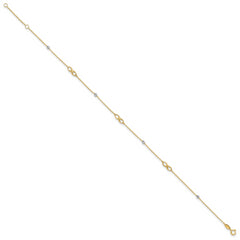 10K Two-Tone Infinity and Diamond-cut Beads 10 inch Plus 1 inch Extender - Total 11 inch Anklet