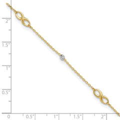10K Two-Tone Infinity and Diamond-cut Beads 10 inch Plus 1 inch Extender - Total 11 inch Anklet