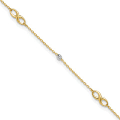 10K Two-Tone Infinity and Diamond-cut Beads 10 inch Plus 1 inch Extender - Total 11 inch Anklet