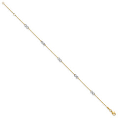 10K Two-tone Polished Infinity 5-Station 9 inch Plus 1 inch Extender - Total 10 inch Anklet