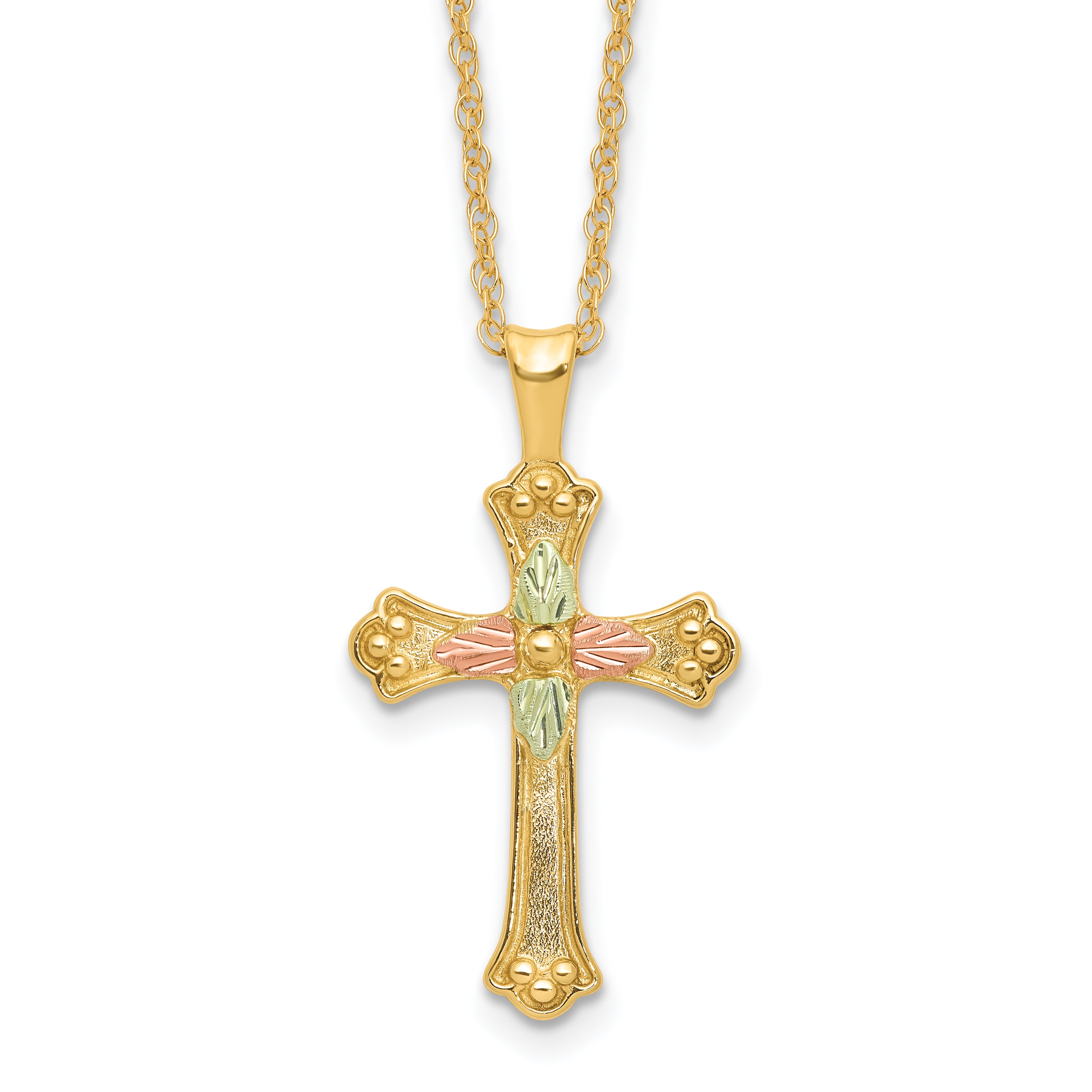10k w/12K Accents Black Hills Gold Cross 18IN Necklace