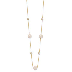 10K Polished CZ and 7-8mm FWC Pearl 7 Station Necklace
