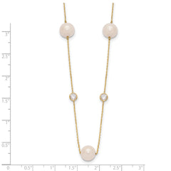 10K Polished CZ and 7-8mm FWC Pearl 7 Station Necklace