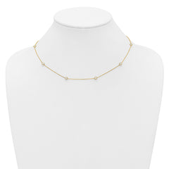 10K Polished CZ 7 Station Necklace