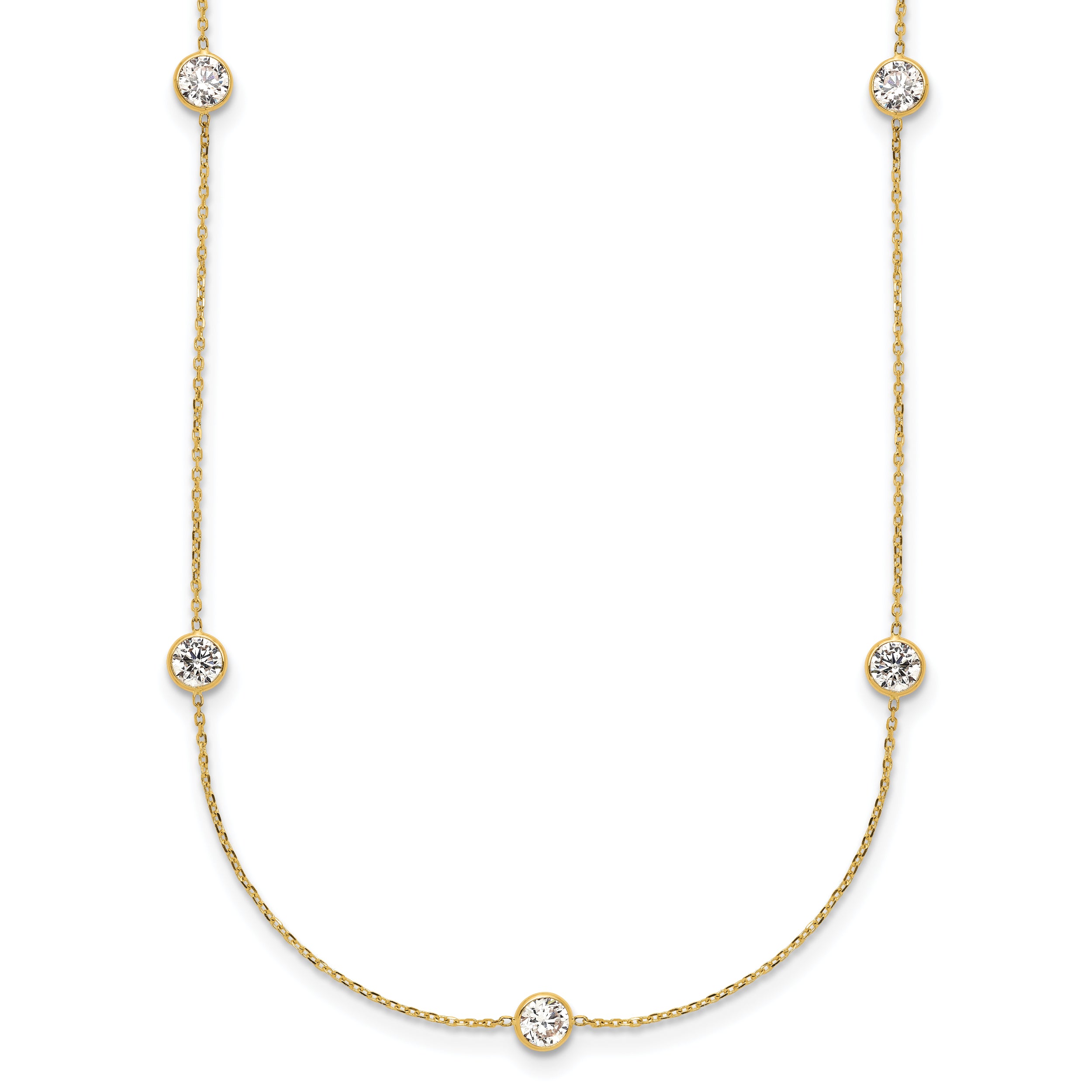 10K Polished CZ 7 Station Necklace
