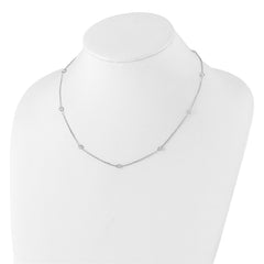 10K White Gold Polished CZ 9 Station Necklace