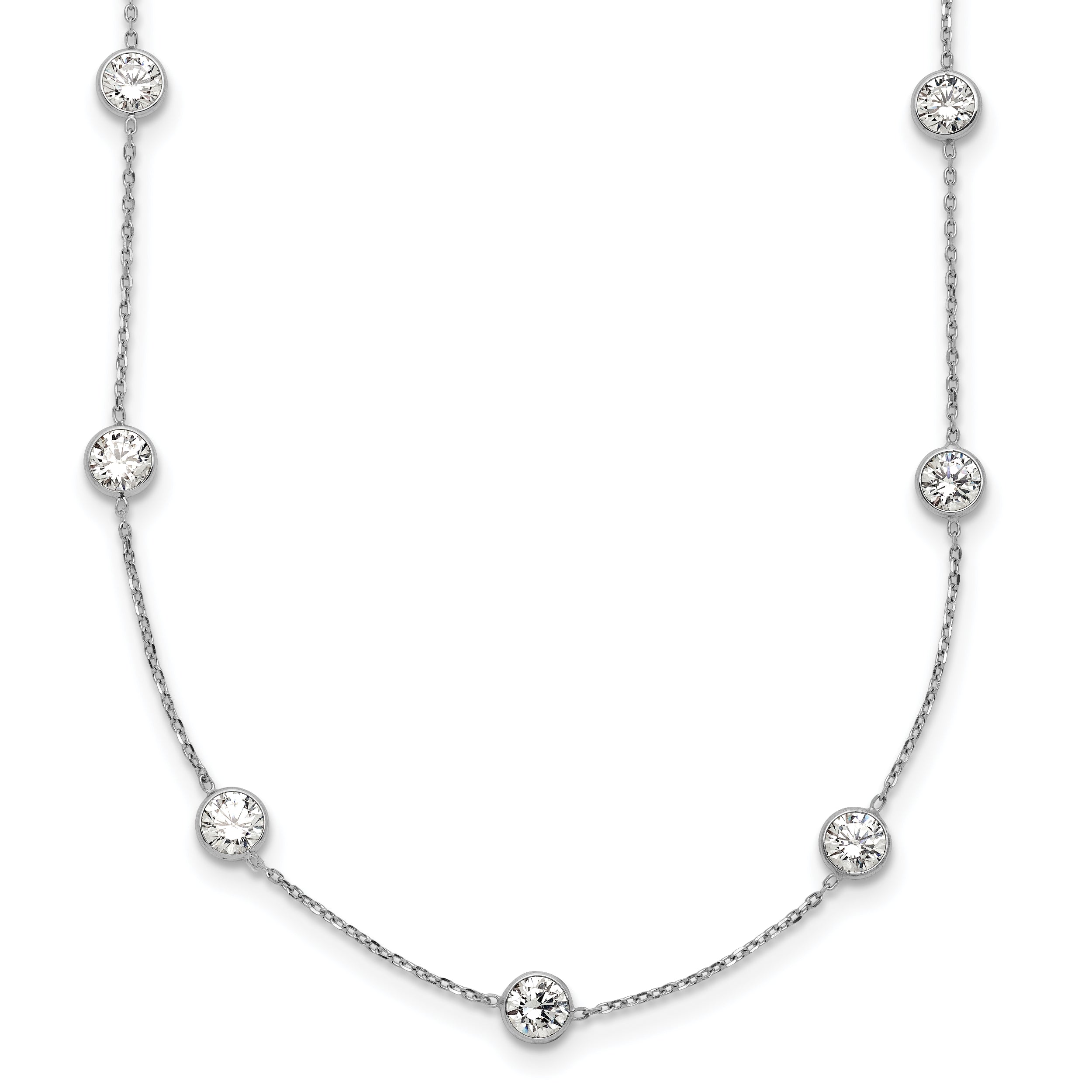 10K White Gold Polished CZ 9 Station Necklace
