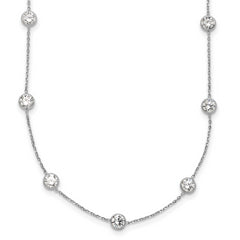 10K White Gold Polished CZ 9 Station Necklace