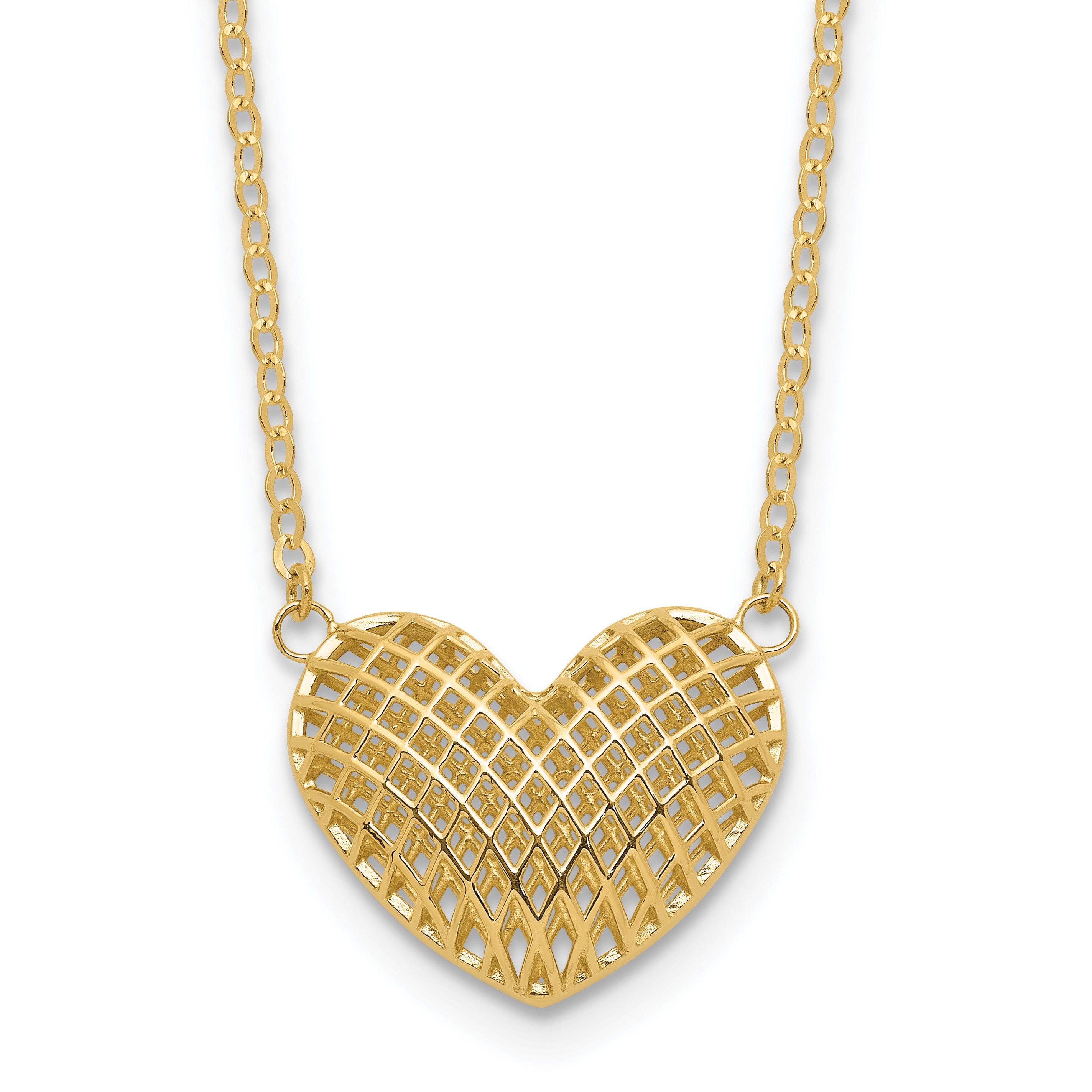 10k Polished Hollow 3D Heart 18in Necklace