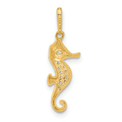 10K Polished CZ Seahorse Charm
