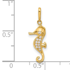 10K Polished CZ Seahorse Charm