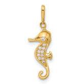 10K Polished CZ Seahorse Charm