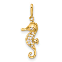 10K Polished CZ Seahorse Charm