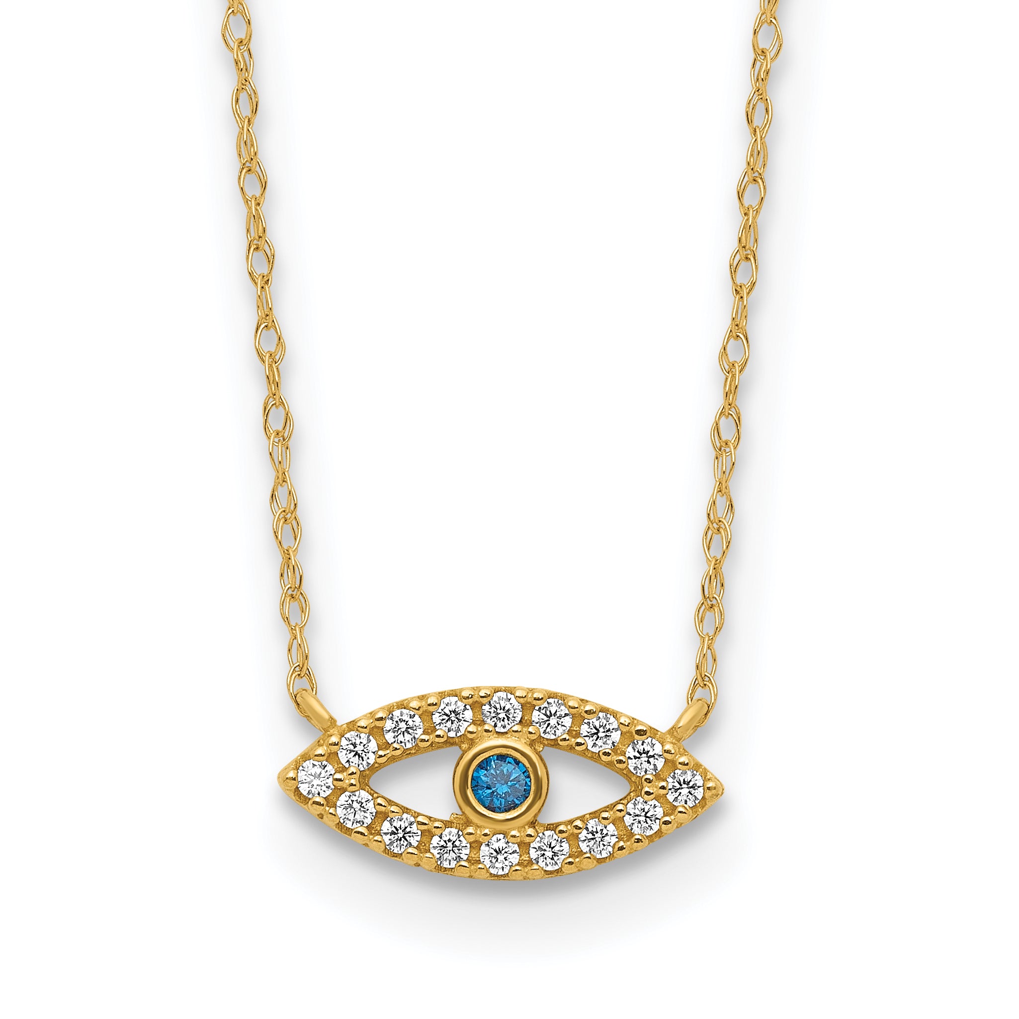 10K Polished CZ Evil Eye Necklace
