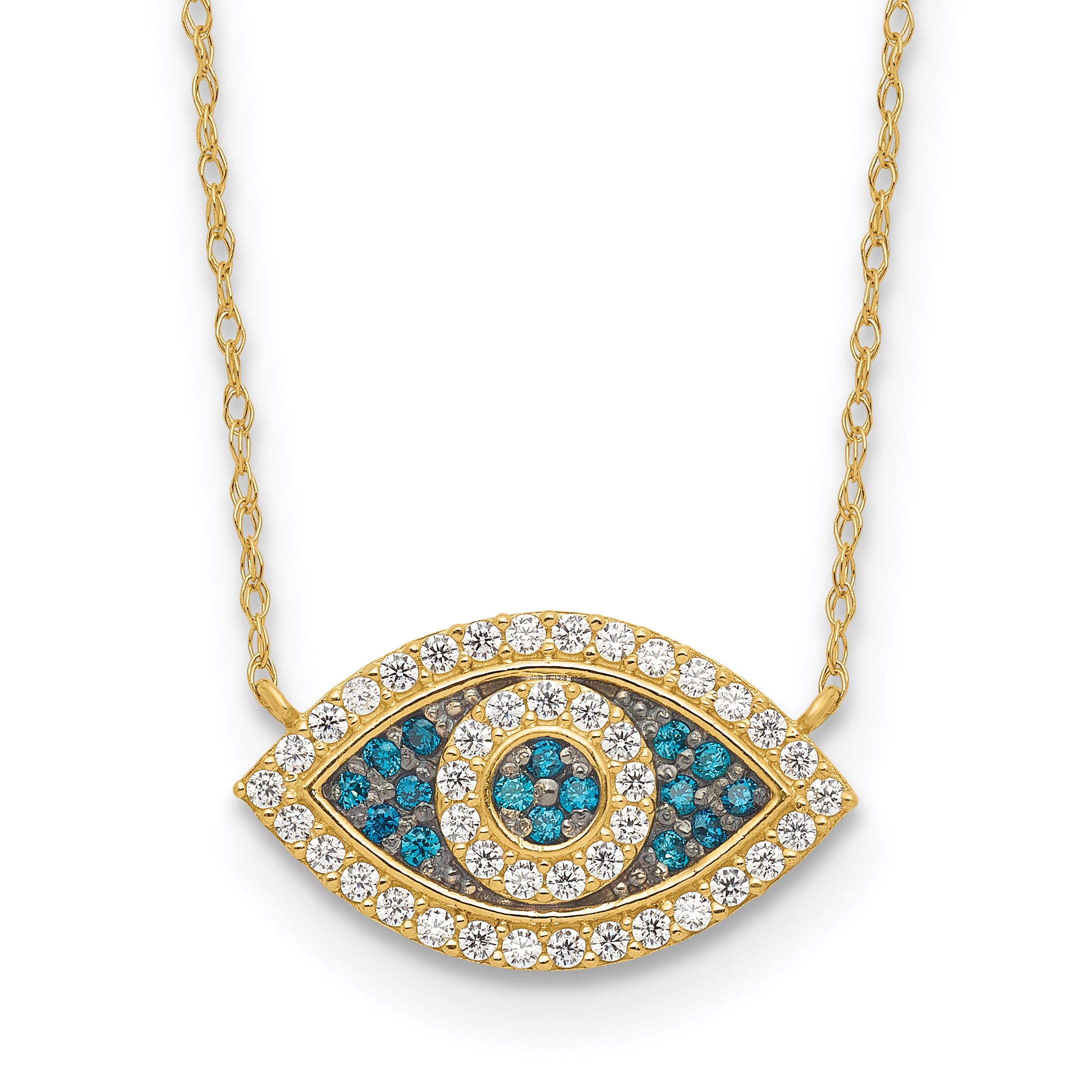 10K Polished CZ Evil Eye w/2 in ext Necklace