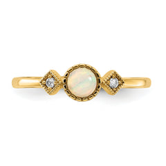 10K Polished CZ and Created Opal Ring