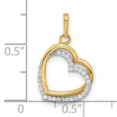10K Two-tone Polished CZ Hearts Charm