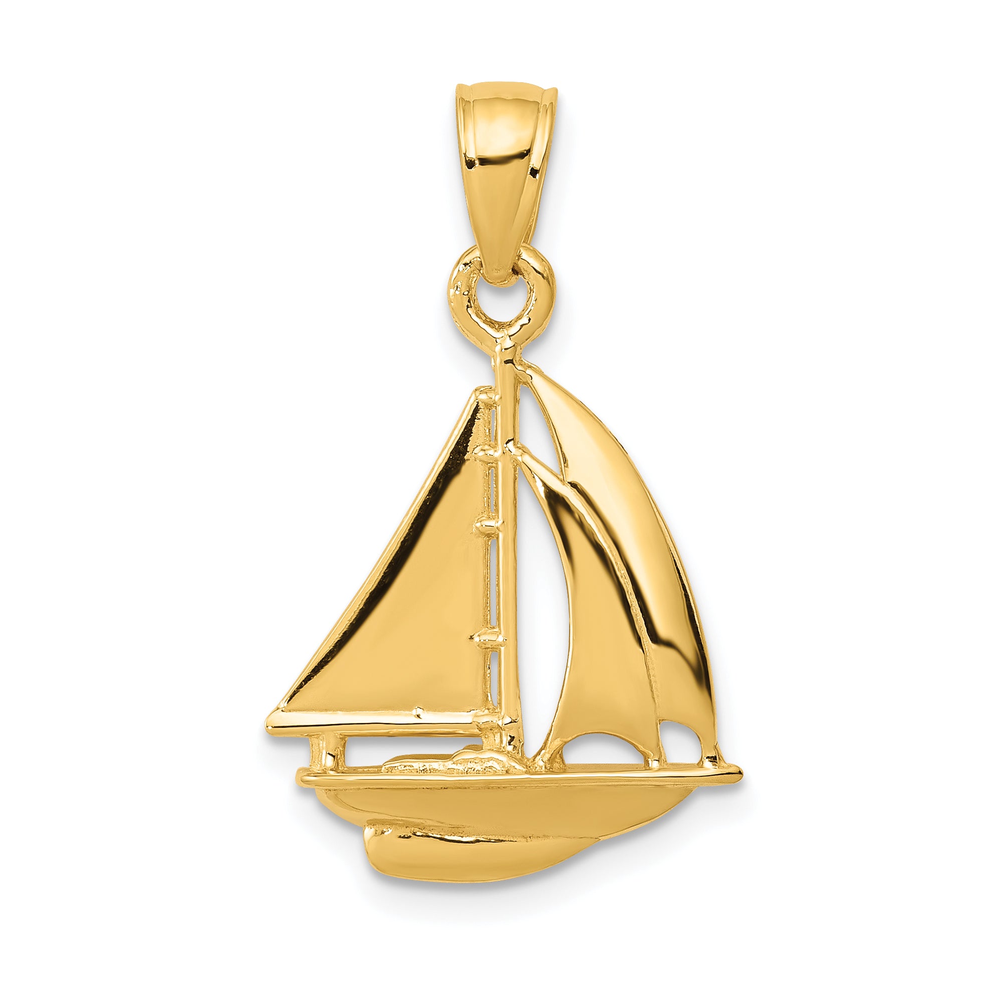 10k Polished Open-Backed Sailboat Pendant