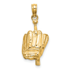 10K Polished 3-D Glove/Bat/Ball Baseball Pendant