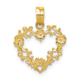 10K Polished Floral Border Heart Pendant