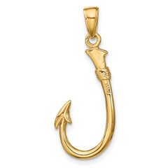 10K 3D Fish Hook Pendant