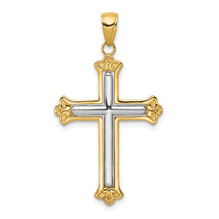 10K Two-tone Cross in Budded Yellow Cross Frame Pendant