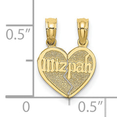 10K Reversible Break apart Mizpah Heart Pendant