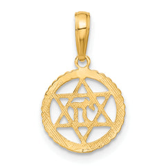 10K Star Of David And Chai In Circle Pendant