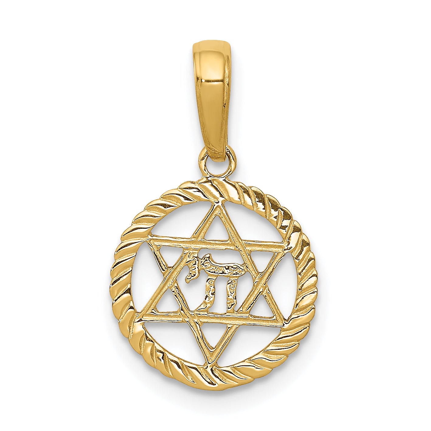 10K Star Of David And Chai In Circle Pendant