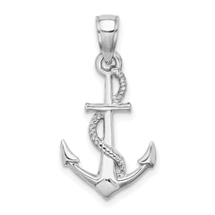 10K White Gold Solid Polished 3-D Anchor Pendant