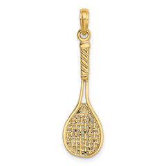 10K Solid Polished 3-D Tennis Racquet Charm