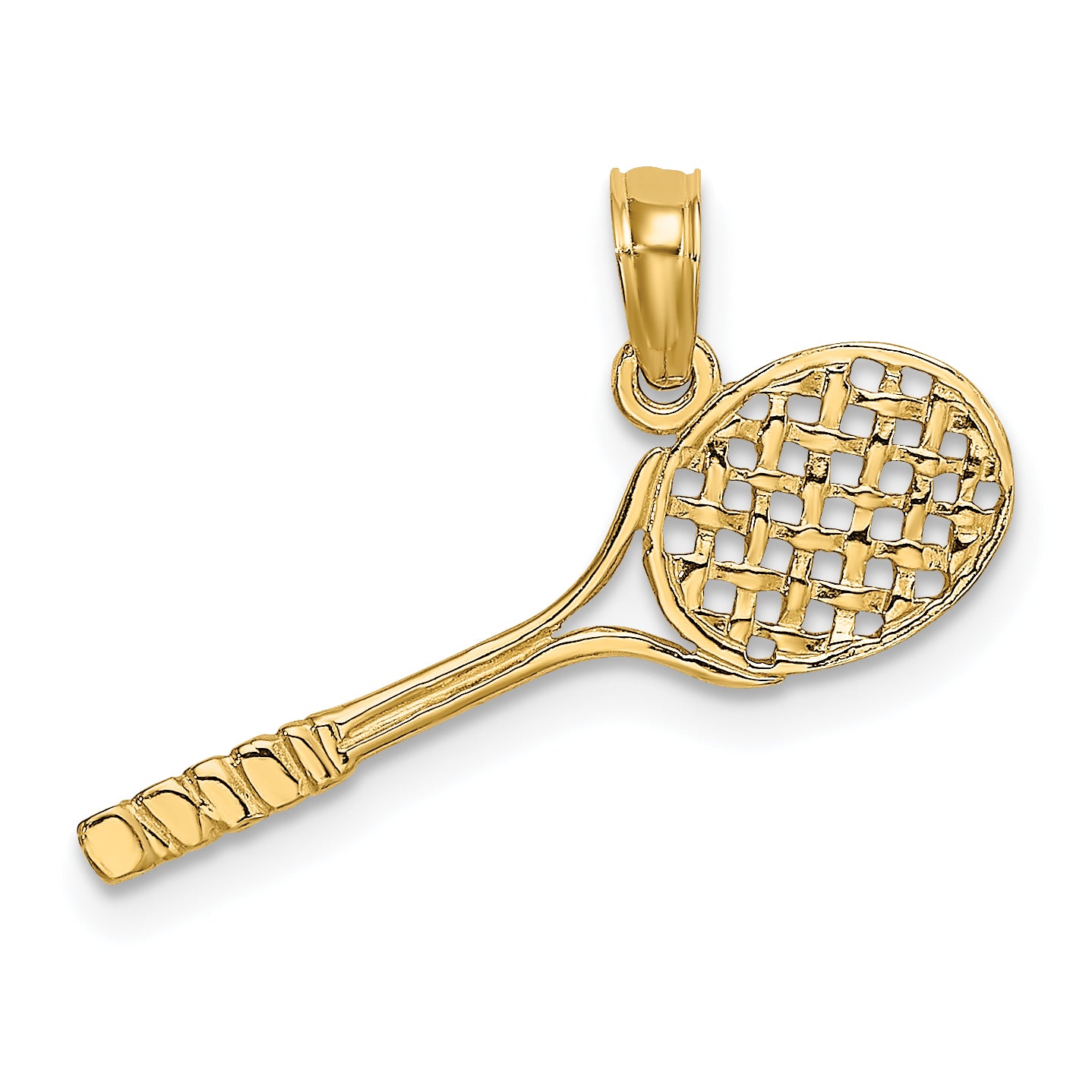 10K Solid Polished 3-D Tennis Racquet Charm