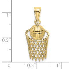 10K Polished Basketball and Net Charm