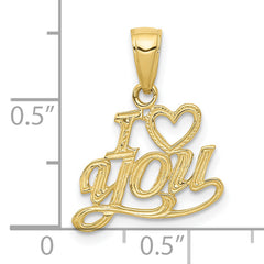 10K Polished & Textured I Heart You Pendant